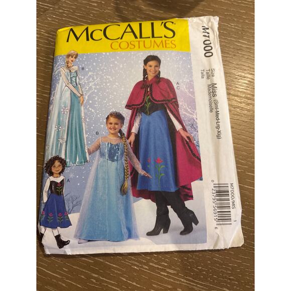McCalls Sewing Pattern Winter Princess Dresses, and Cape FROZEN M7000 Miss Sm-XL - Picture 1 of 3